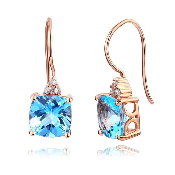 Swiss Blue Cushion Cut 2.5CT/.07 Diamond Drop Earrings