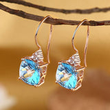 Swiss Blue Cushion Cut 2.5CT/.07 Diamond Drop Earrings