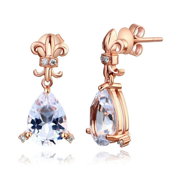Pear Cut Topaz 3.5 CT/.07 Diamonds Dangle Tear Drop Earrings
