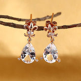 Pear Cut Topaz 3.5 CT/.07 Diamonds Dangle Tear Drop Earrings