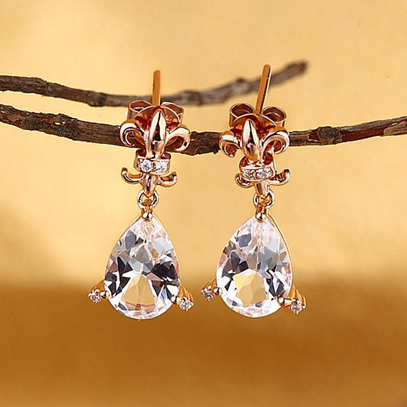 Pear Cut Topaz 3.5 CT/.07 Diamonds Dangle Tear Drop Earrings