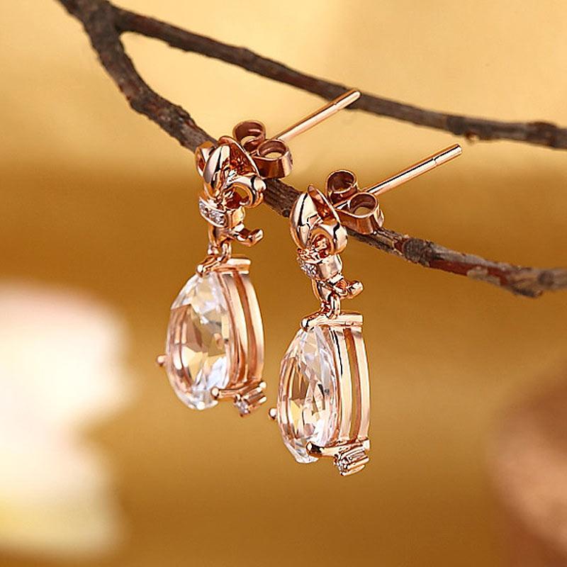 Pear Cut Topaz 3.5 CT/.07 Diamonds Dangle Tear Drop Earrings