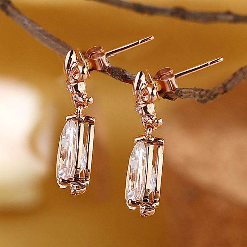 Pear Cut Topaz 3.5 CT/.07 Diamonds Dangle Tear Drop Earrings