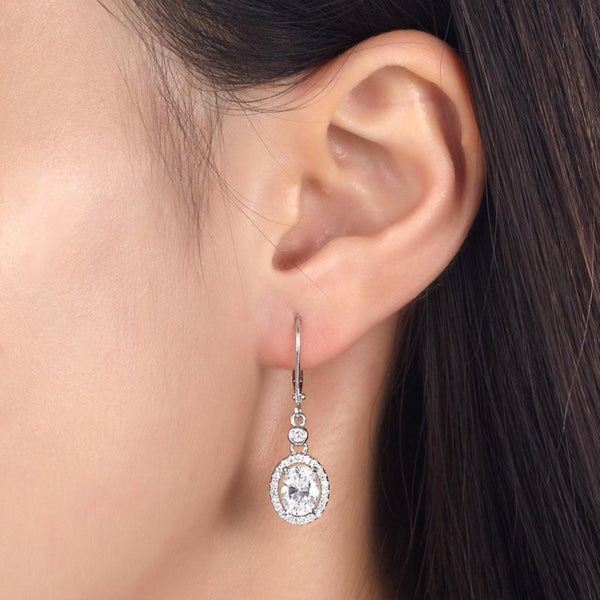 Halo 1.5 Carat Oval Cut Dangle Earrings