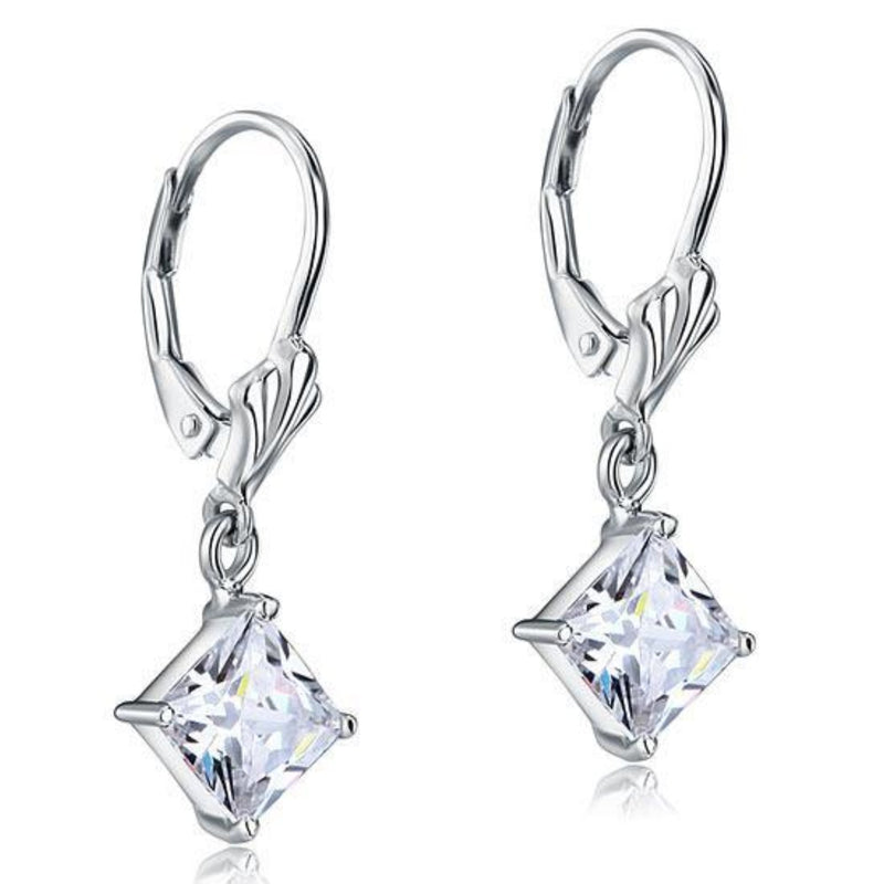 Princess Cut 1.5 Carat Engraved Lobster Clasp Earring