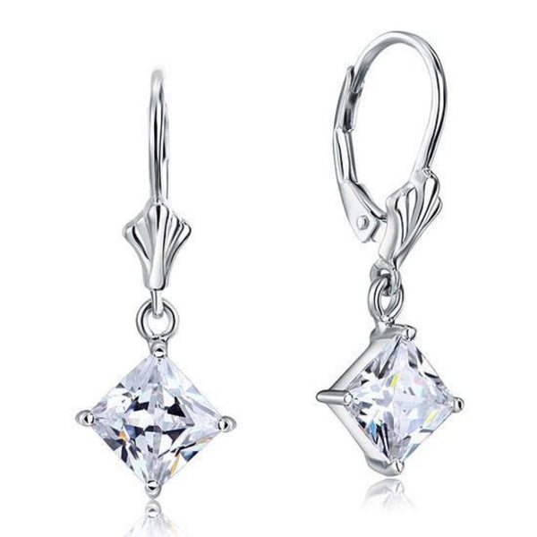 Princess Cut 1.5 Carat Engraved Lobster Clasp Earring