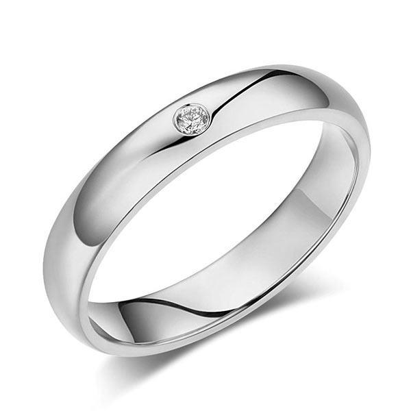 Men Solid Classic 14k White Gold .03 CT Diamond Band