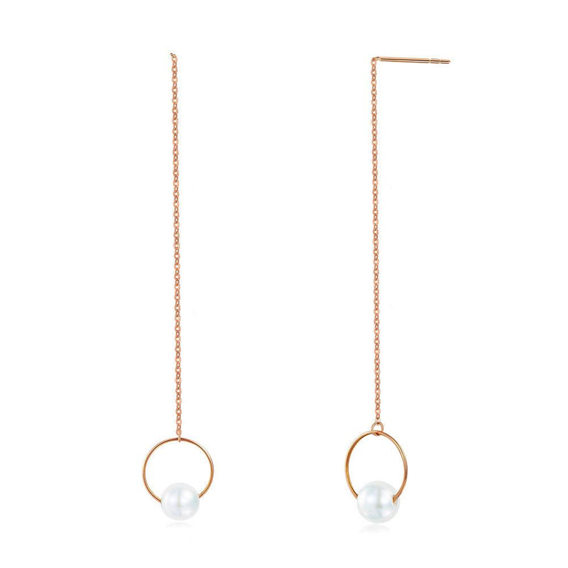 Fresh Water Pearl 18K/750 Rose Gold Long Line Earrings