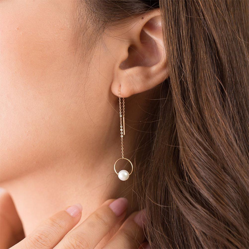 Fresh Water Pearl 18K/750 Rose Gold Long Line Earrings