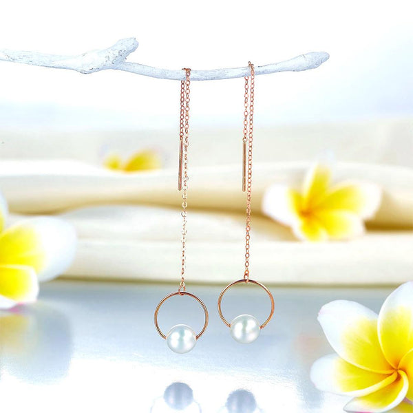 Fresh Water Pearl 18K/750 Rose Gold Long Line Earrings