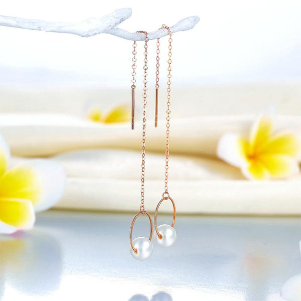 Fresh Water Pearl 18K/750 Rose Gold Long Line Earrings