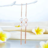 Chained Double Fresh Water Pear Long Line 18K/750 Rose Gold Earrings