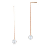 Chained Simplistic 18K/750 Rose Gold Fresh Water Pearl Earrings