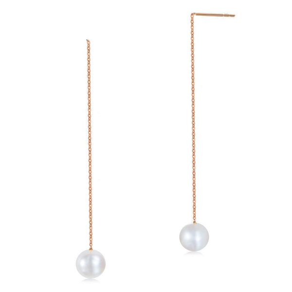 Chained Simplistic 18K/750 Rose Gold Fresh Water Pearl Earrings