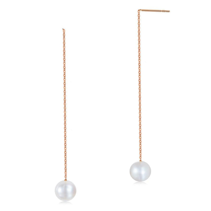 Chained Simplistic 18K/750 Rose Gold Fresh Water Pearl Earrings