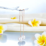 Chained Simplistic 18K/750 Rose Gold Fresh Water Pearl Earrings