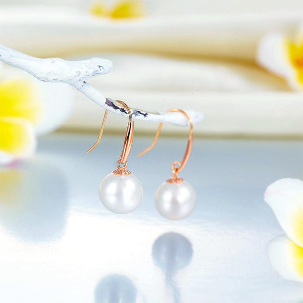 Solid Rose Gold pearl earrings, 14k gold earrings, minimalist earrings –  Artisan Look