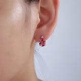 Oval Cut Pink Topaz 3.5CT/.07 Diamonds Drop Stud Earrings