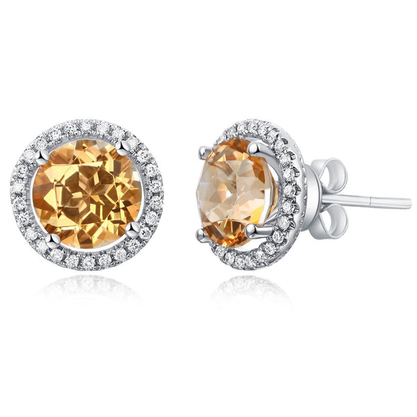 Round Cut Yellow Canary Topaz 2.5 CT/.285 CT Diamonds 14K Gold Studs