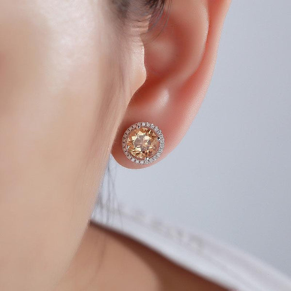Round Cut Yellow Canary Topaz 2.5 CT/.285 CT Diamonds 14K Gold Studs