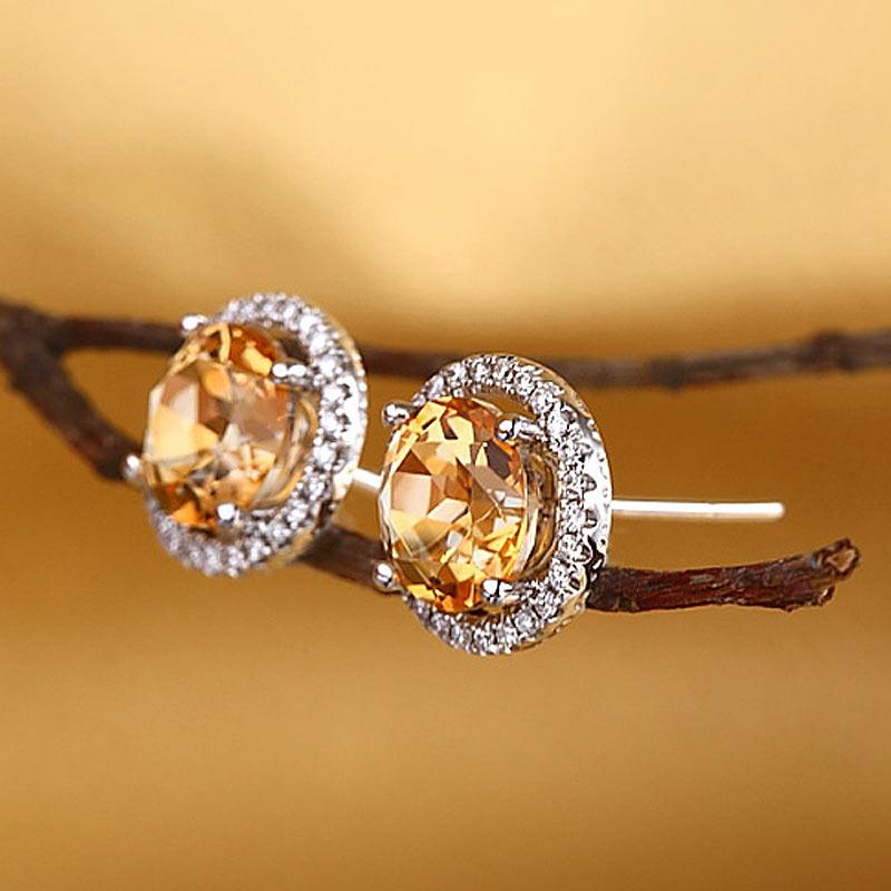 Round Cut Yellow Canary Topaz 2.5 CT/.285 CT Diamonds 14K Gold Studs
