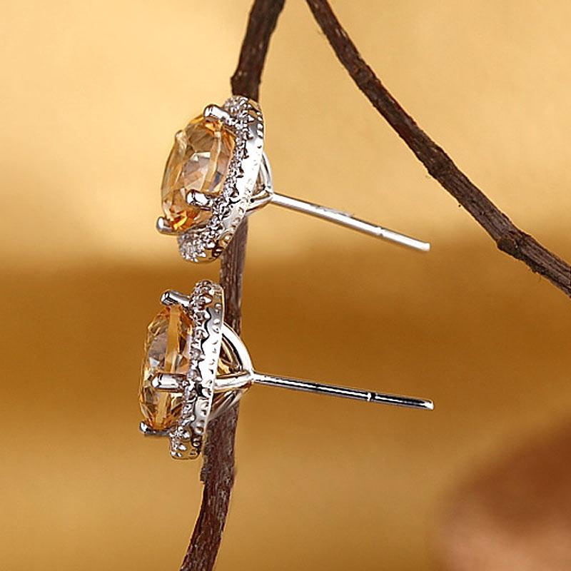 Round Cut Yellow Canary Topaz 2.5 CT/.285 CT Diamonds 14K Gold Studs