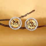 Round Cut Yellow Canary Topaz 2.5 CT/.285 CT Diamonds 14K Gold Studs