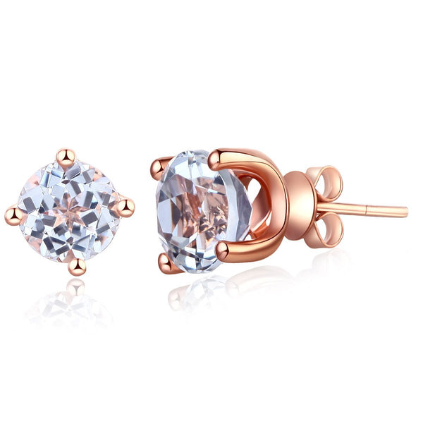 Round Cut Topaz  2.5 CT/.24 CT Diamonds 14K Rose Gold Crowned Base Studs