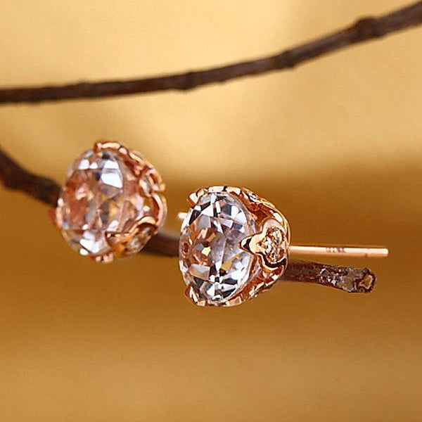 Round Cut Topaz  2.5 CT/.24 CT Diamonds 14K Rose Gold Crowned Base Studs