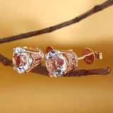 Vintage Round Cut 1.55 CT Topaz/.12 CT Diamonds 14K Rose Gold Studs