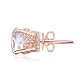Vintage Round Cut 1.55 CT Topaz/.12 CT Diamonds 14K Rose Gold Studs