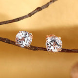 Vintage Round Cut 1.55 CT Topaz/.12 CT Diamonds 14K Rose Gold Studs
