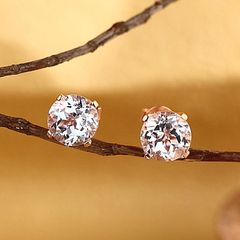 Vintage Round Cut 1.55 CT Topaz/.12 CT Diamonds 14K Rose Gold Studs