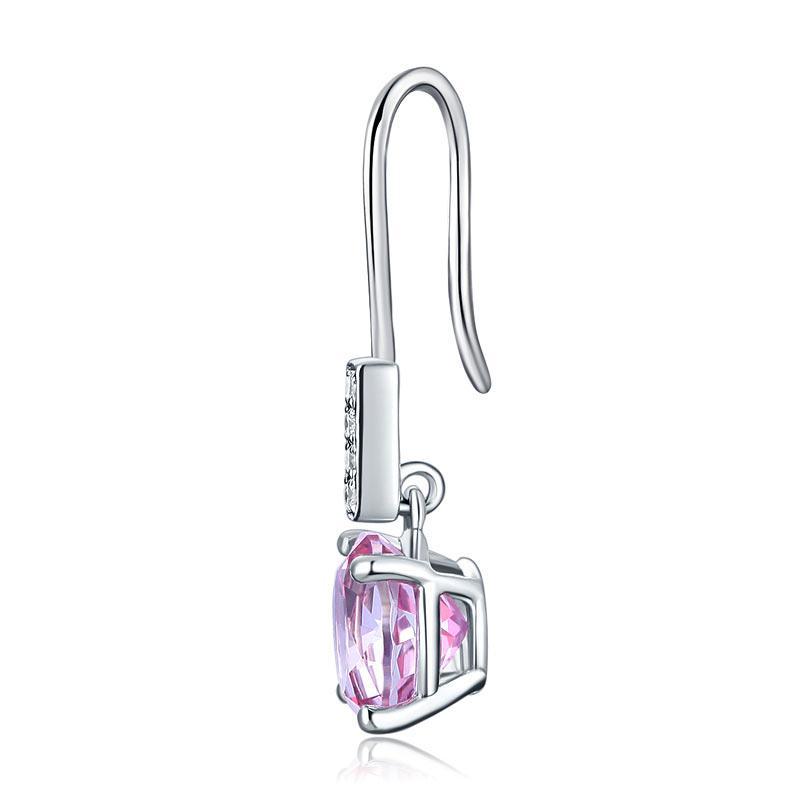 Round Cut Pink Topaz 2.5 CT 14K White Gold Dangle Earrings