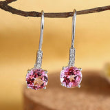 Round Cut Pink Topaz 2.5 CT 14K White Gold Dangle Earrings
