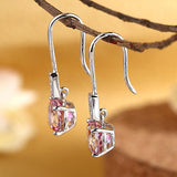 Round Cut Pink Topaz 2.5 CT 14K White Gold Dangle Earrings