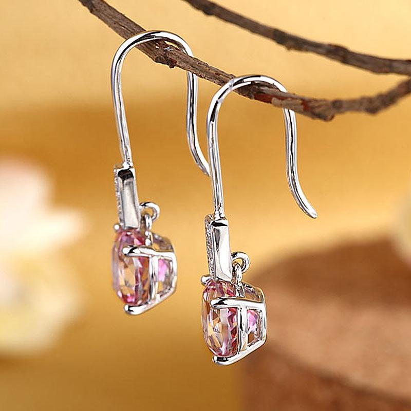 Round Cut Pink Topaz 2.5 CT 14K White Gold Dangle Earrings