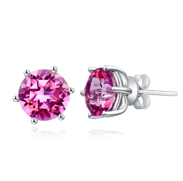 Round Cut Pink Topaz 2.5 CT 14K White Gold Claw Prong Studs
