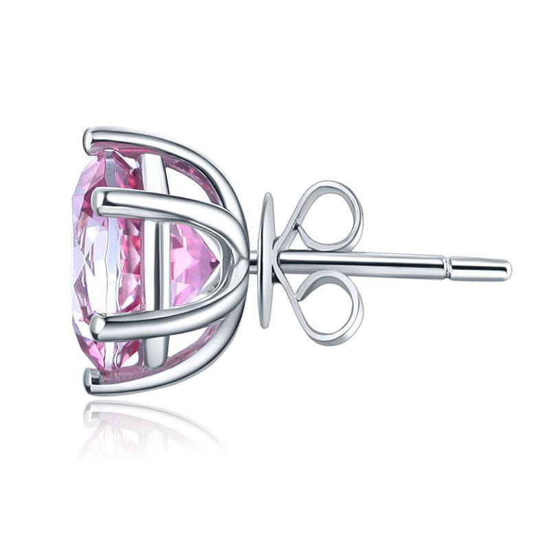 Round Cut Pink Topaz 2.5 CT 14K White Gold Claw Prong Studs