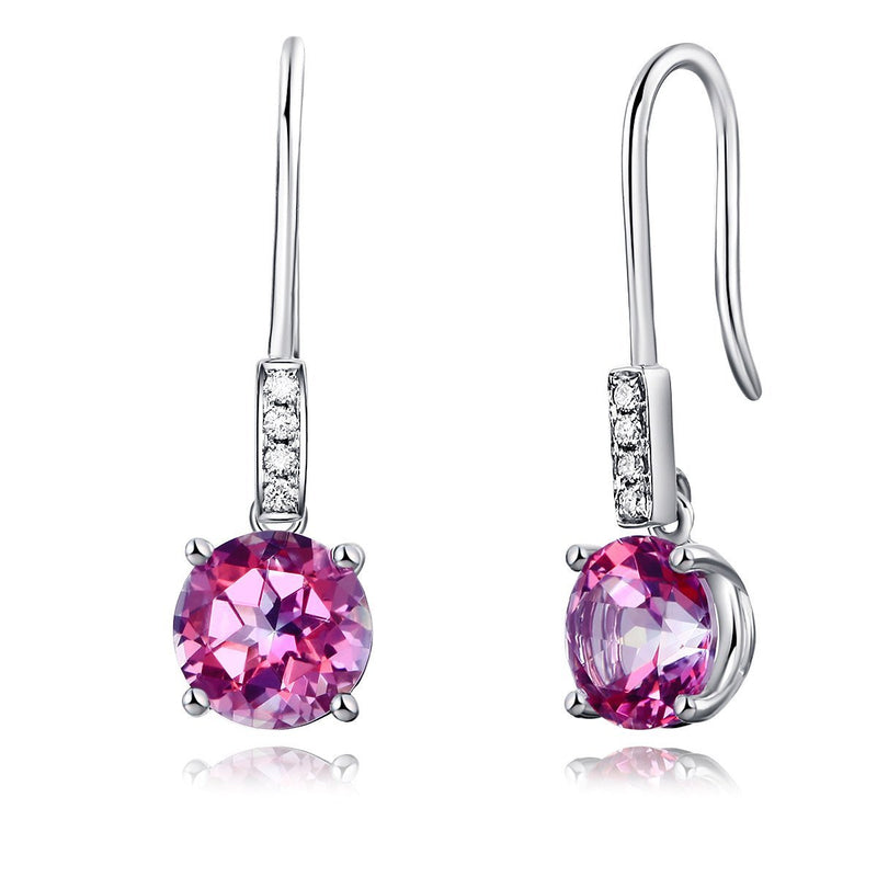 Round Cut Pink Topaz 2.5 CT 14K White Gold Dangle Earrings