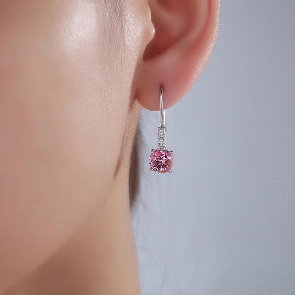 Round Cut Pink Topaz 2.5 CT 14K White Gold Dangle Earrings