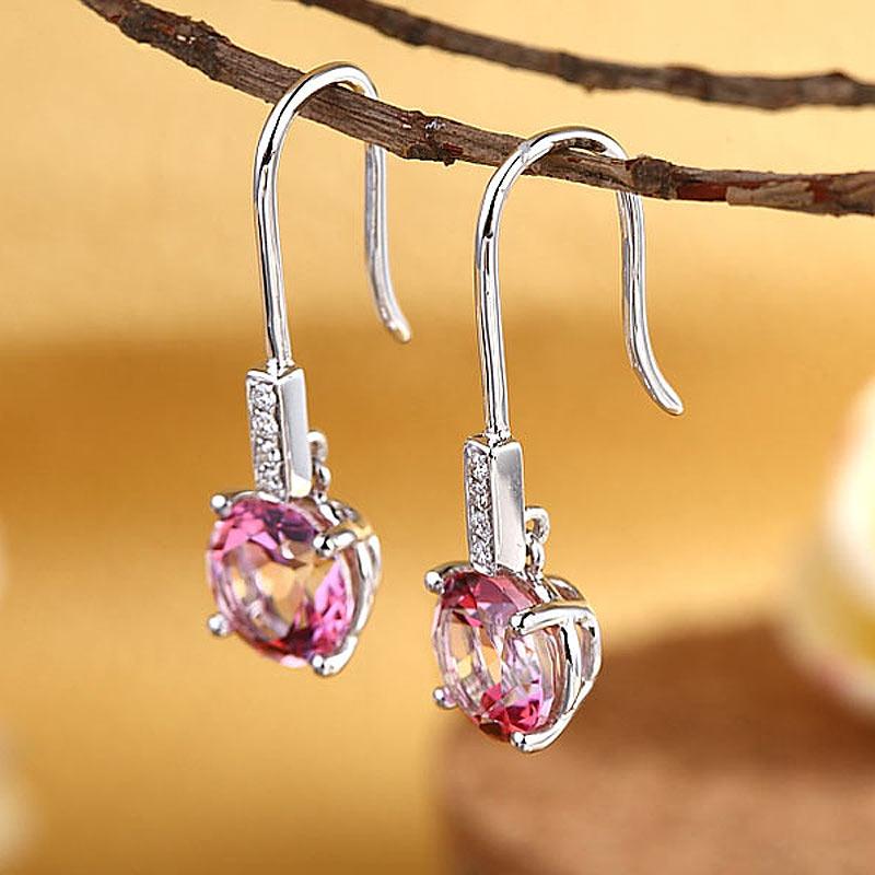 Round Cut Pink Topaz 2.5 CT 14K White Gold Dangle Earrings
